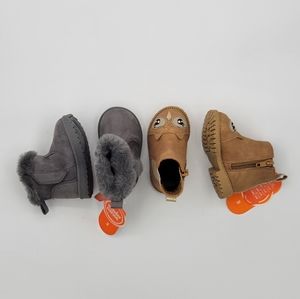 2 Wonder Nation Toddler Girl Owl Brown Chelsea/ Gray Faux Shearling Boot